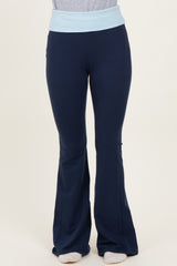 Navy Contrast Waistband Flared Lounge Pants