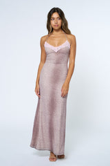Light Pink Animal Print Lace Trim Sleeveless Maxi
