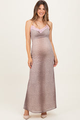 Light Pink Animal Print Lace Trim Sleeveless Maternity Maxi