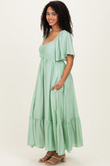 Mint Flutter Sleeve Ruffle Hem Midi Dress