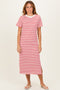 Red Striped Short Sleeve Midi Dress
