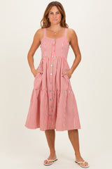 Red Striped Tiered Maternity Overall Dress