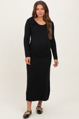 Black Bow Shoulder Knit Maternity Dress