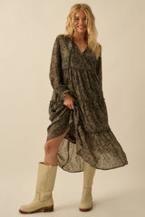 Olive Rose Floral Tiered Ruffle Midi Dress