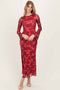 Red Floral Bell Sleeve Maxi Dress
