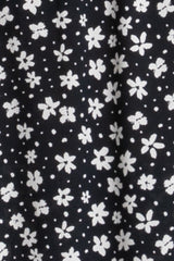 Black Floral V-Neck Button Detail Midi Dress