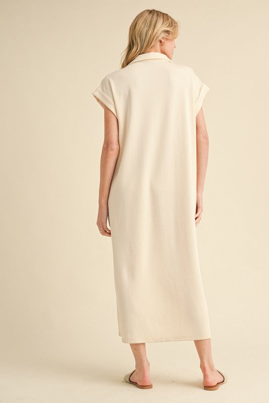 Oatmeal Collared Oversized Midi Dress