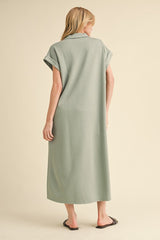 Sage Collared Oversized Midi Dress