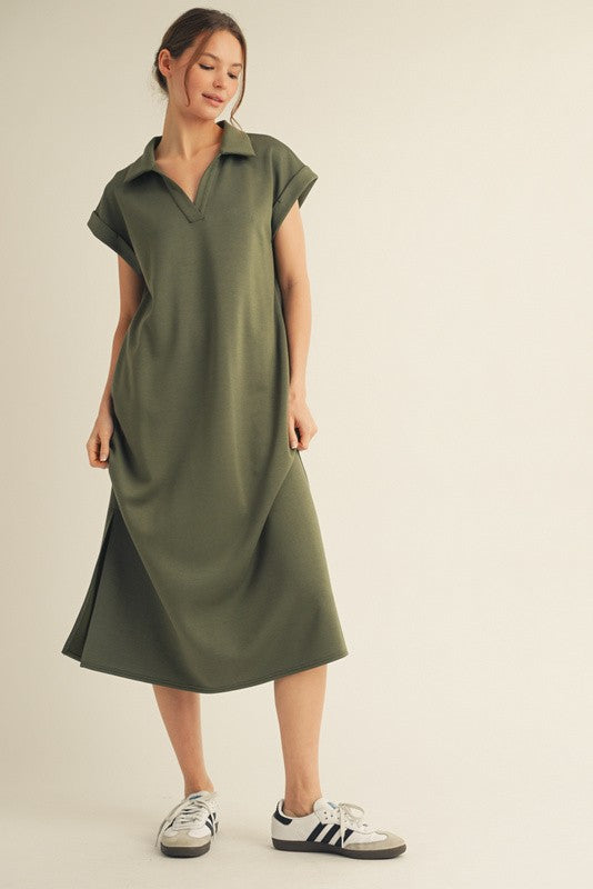 Olive Collared Oversized Midi Dress