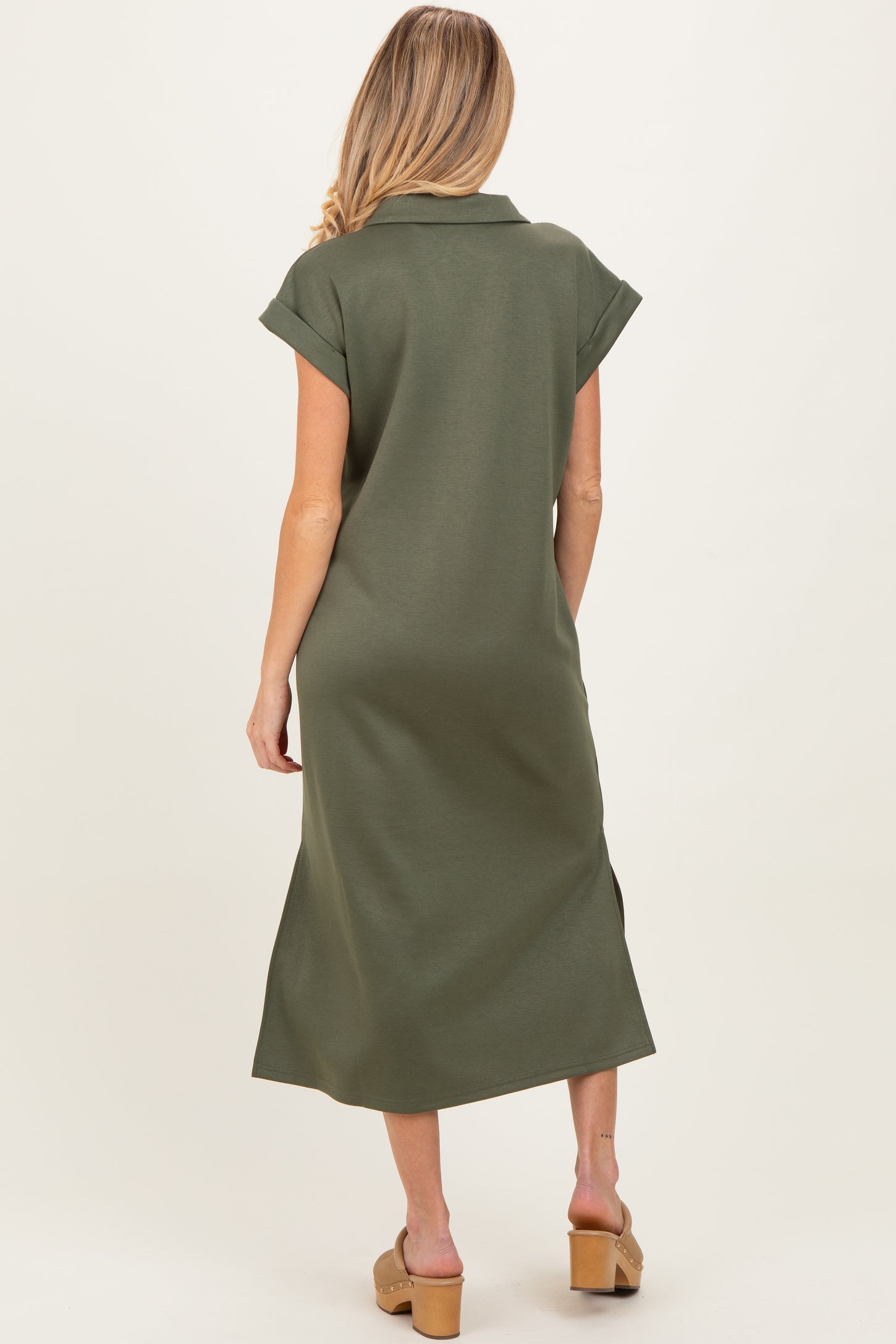 Olive Collared Oversized Maternity Midi Dress