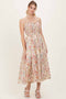 Cream Floral Smocked Ruffle Detail Midi Dress