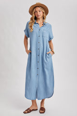 Light Blue Chambray Button Down Maternity Shirt Dress