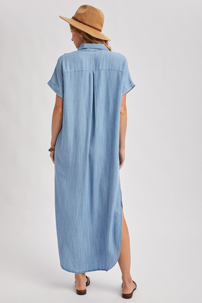 Light Blue Chambray Button Down Shirt Dress
