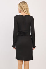 Black Ribbed Long Sleeve Ruched Tulip Skirt Dress