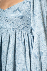 Light Blue Damask Jacquard Long Sleeve Dress