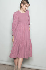 Mauve Textured Stripe Smocked Midi Dress