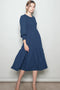 Navy Textured Stripe Smocked Midi Dress