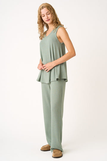 Sage Rib Knit Tank and Pant Set