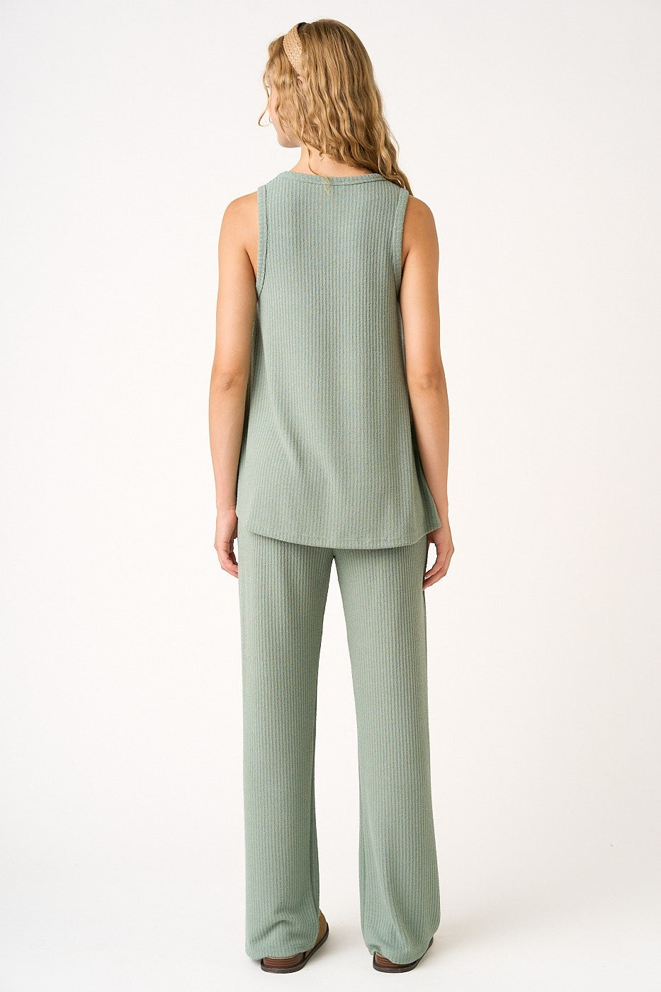 Sage Rib Knit Tank and Pant Set