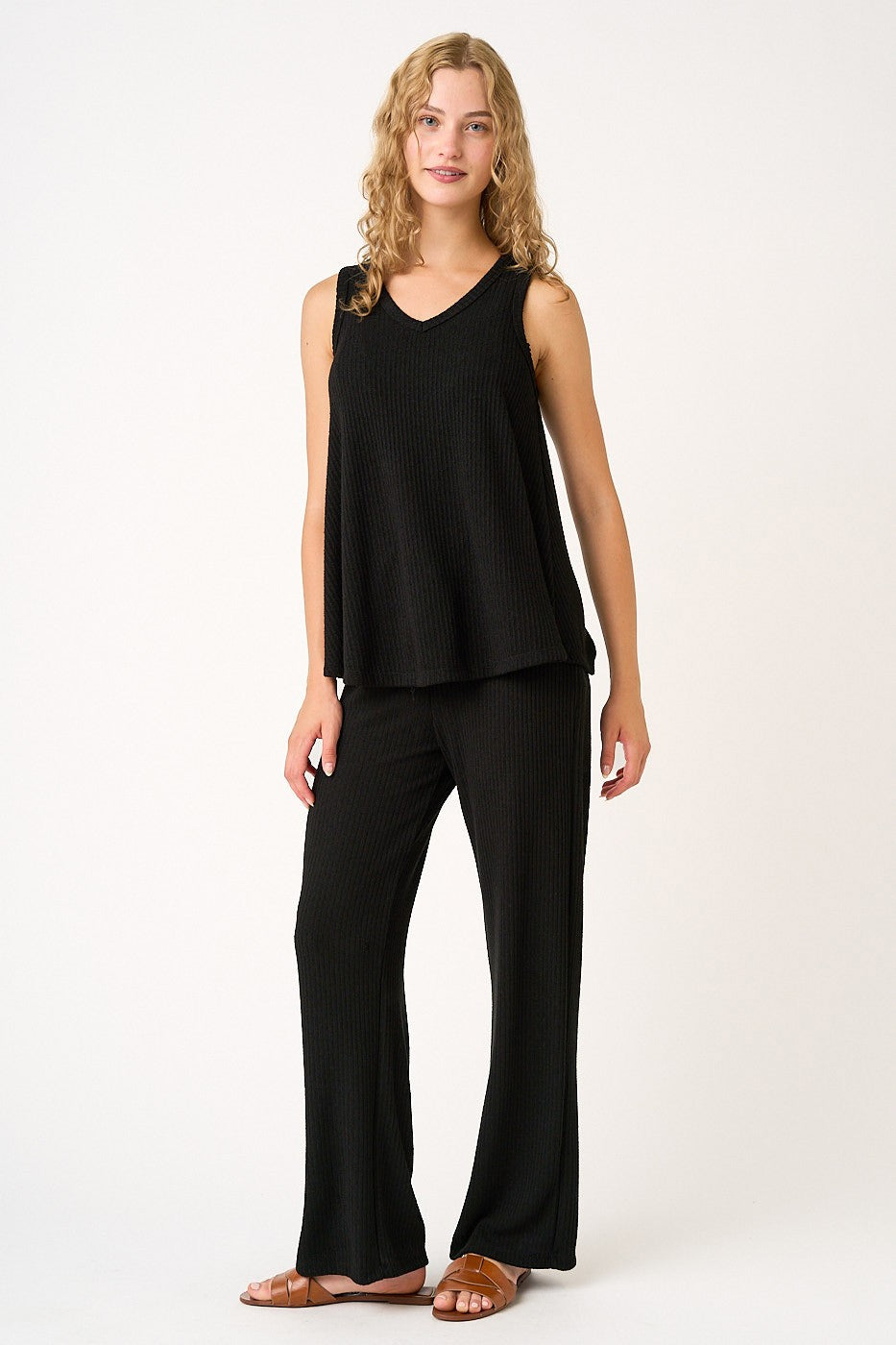 Black Rib Knit Tank and Pant Set
