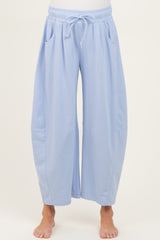 Light Blue Barrel Leg Terry Maternity Sweatpants