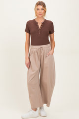 Taupe Barrel Leg Terry Maternity Sweatpants