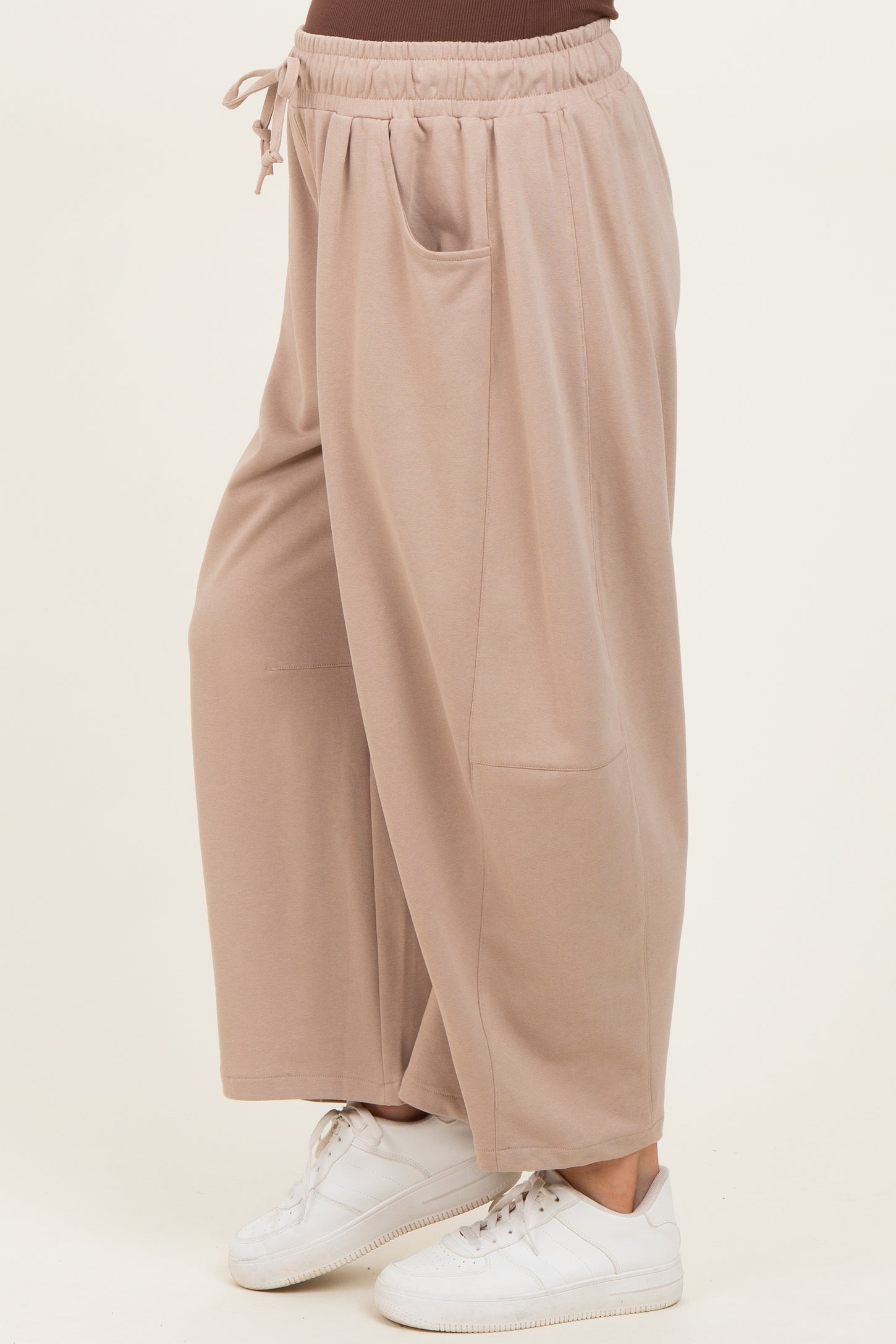 Taupe Barrel Leg Terry Maternity Sweatpants