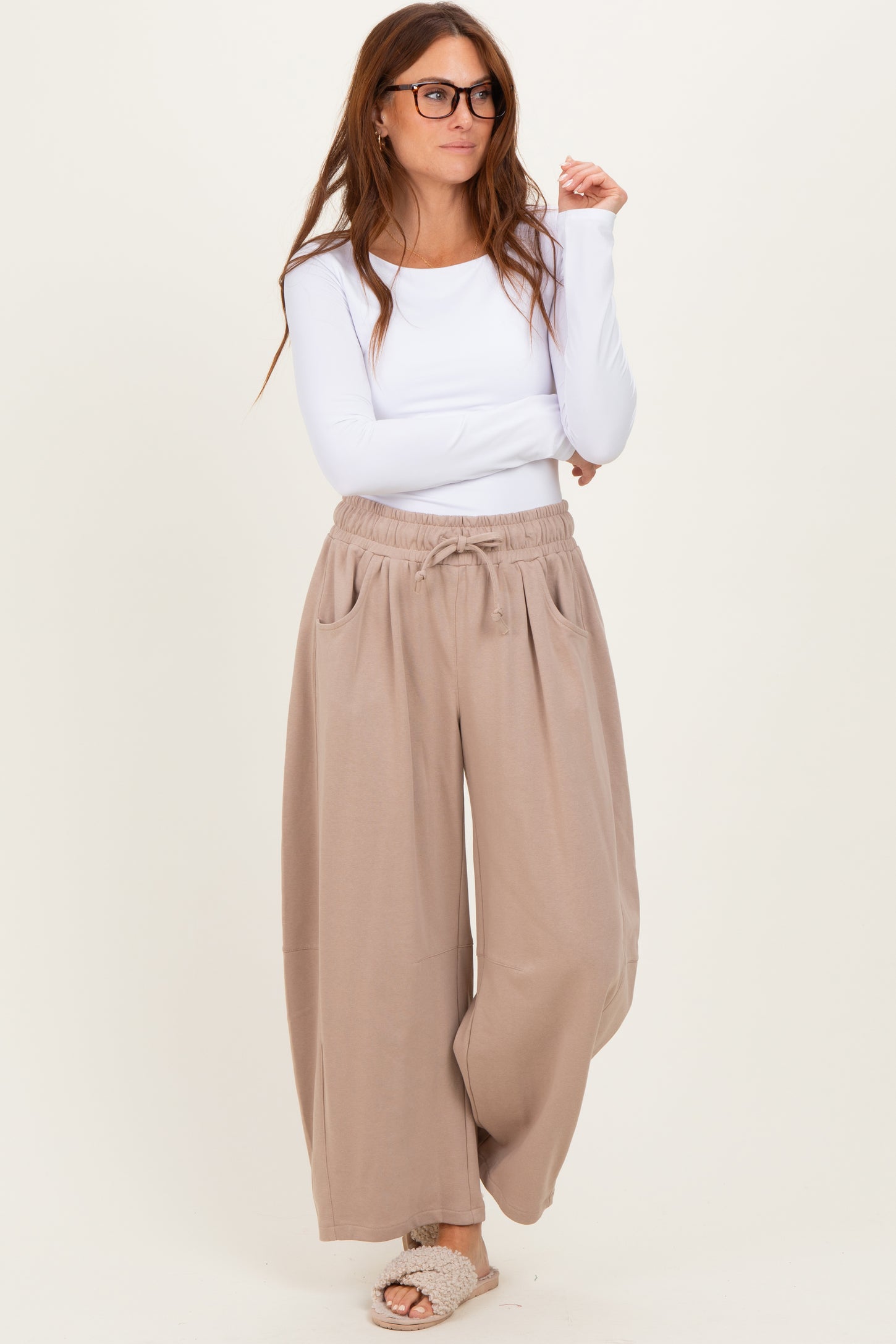Taupe Barrel Leg Terry Sweatpants