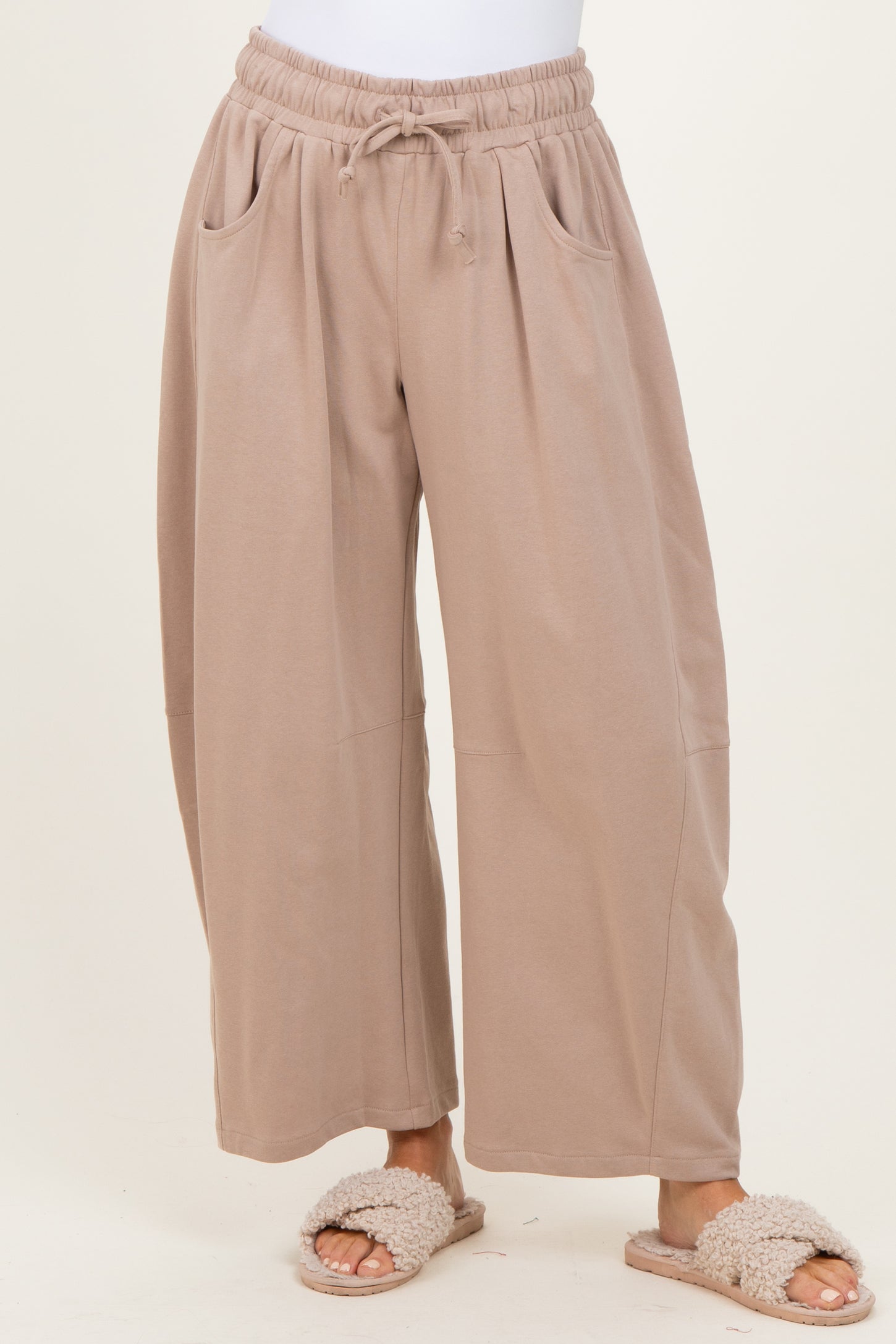 Taupe Barrel Leg Terry Sweatpants