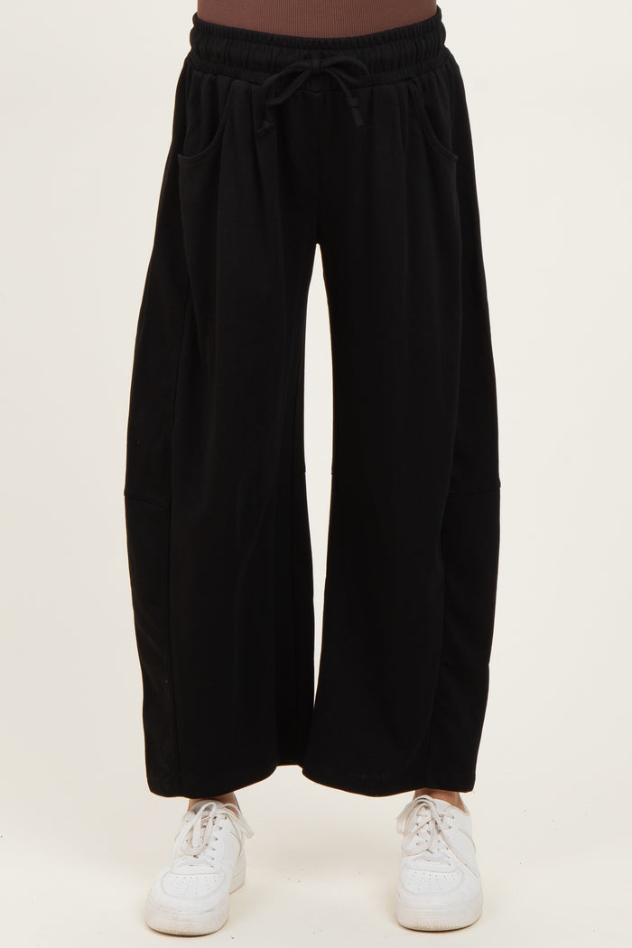 Black Barrel Leg Terry Maternity Sweatpants