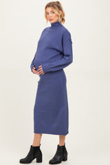 Dusty Navy Waffle Knit High Neck Sweater Skirt Maternity Set