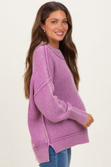 Violet Washed Side Slit Oversized Maternity Sweater