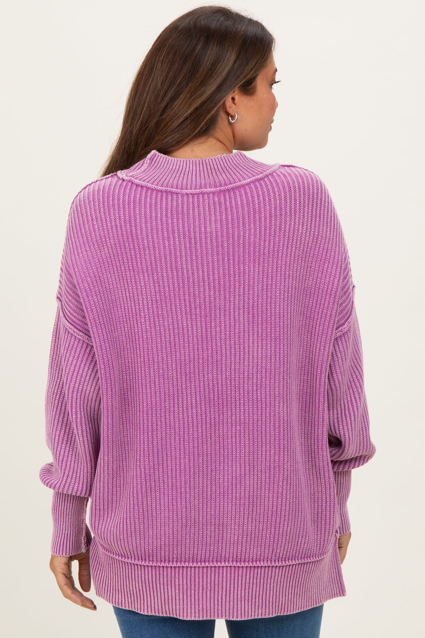 Violet Washed Side Slit Oversized Maternity Sweater