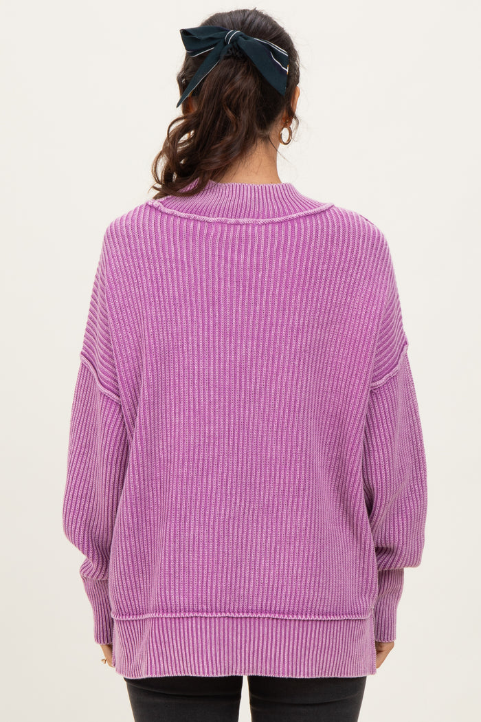 Violet Washed Side Slit Oversized Sweater
