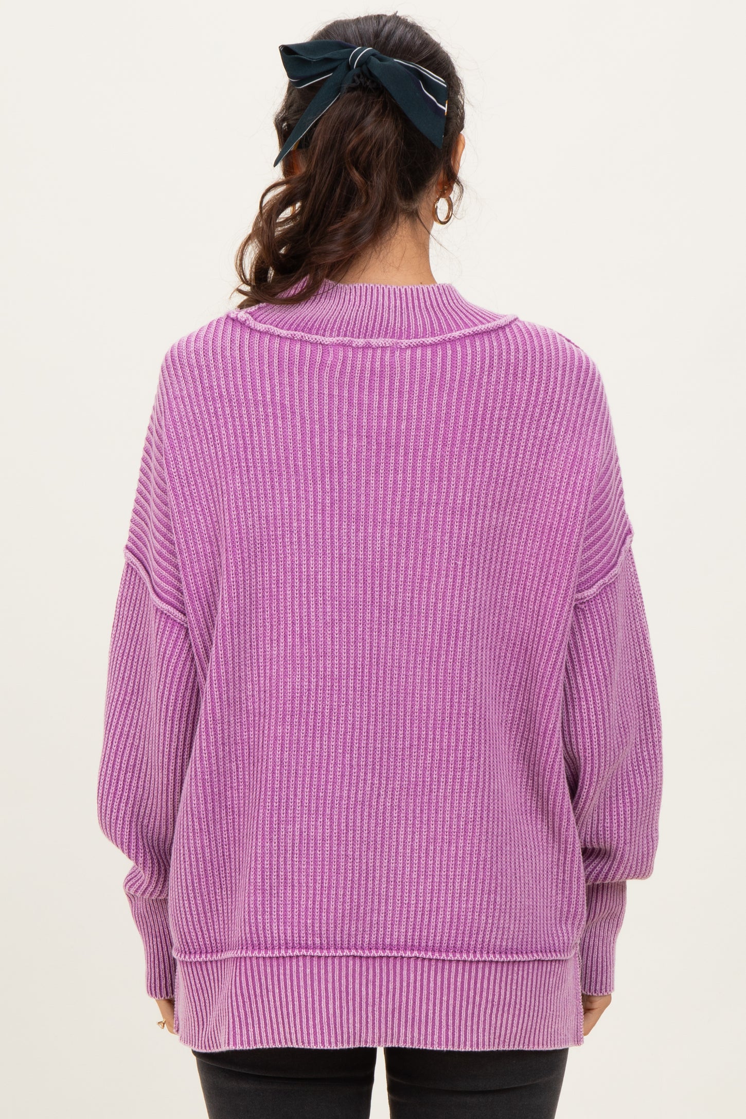 Violet Washed Side Slit Oversized Sweater
