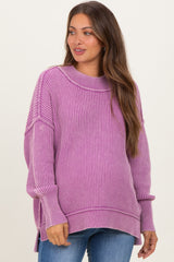 Violet Washed Side Slit Oversized Maternity Sweater