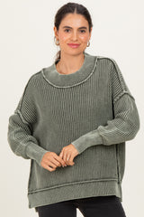 Olive Washed Side Slit Oversized Maternity Sweater