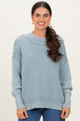 Light Blue Washed Side Slit Oversized Sweater