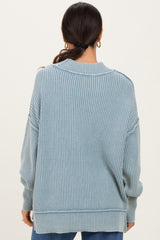 Light Blue Washed Side Slit Oversized Sweater
