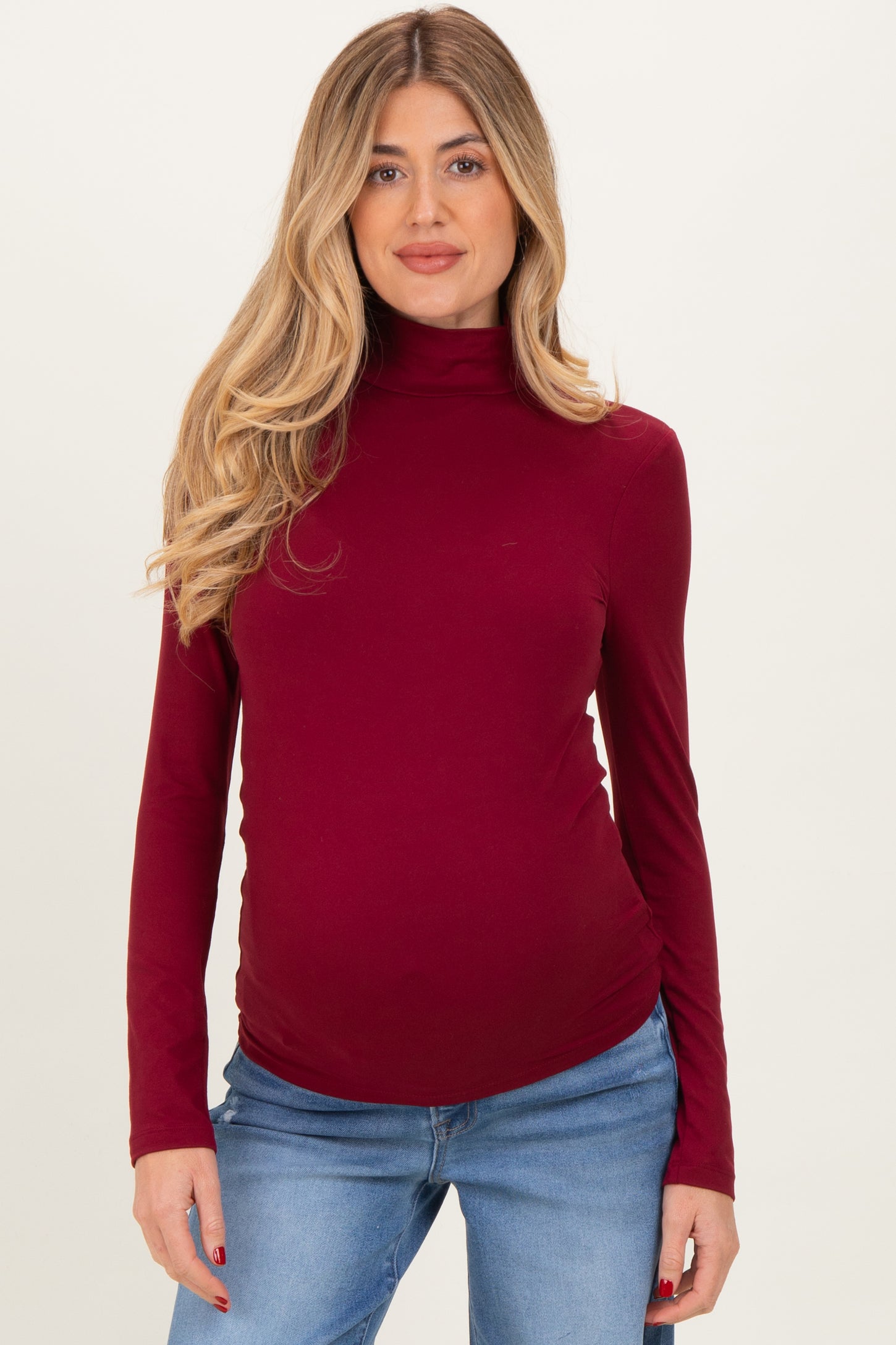 Wine Maternity Mock Neck Top