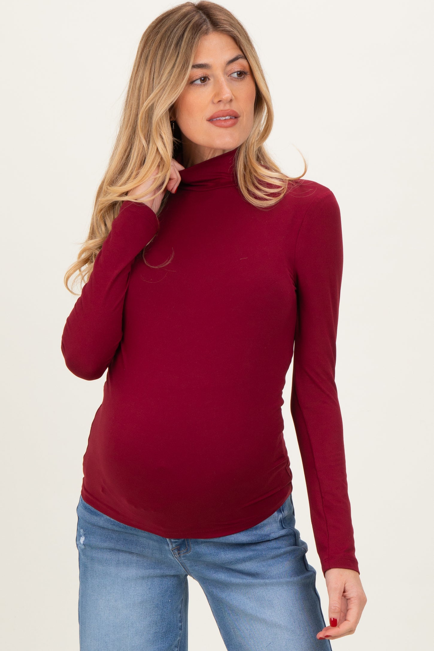 Wine Maternity Mock Neck Top