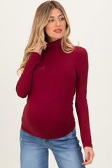 Wine Maternity Mock Neck Top