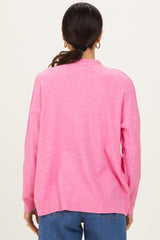 Pink Mock Neck Exposed Seam Sweater