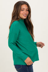 Green Mock Neck Exposed Seam Maternity Sweater