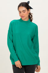 Green Mock Neck Exposed Seam Sweater