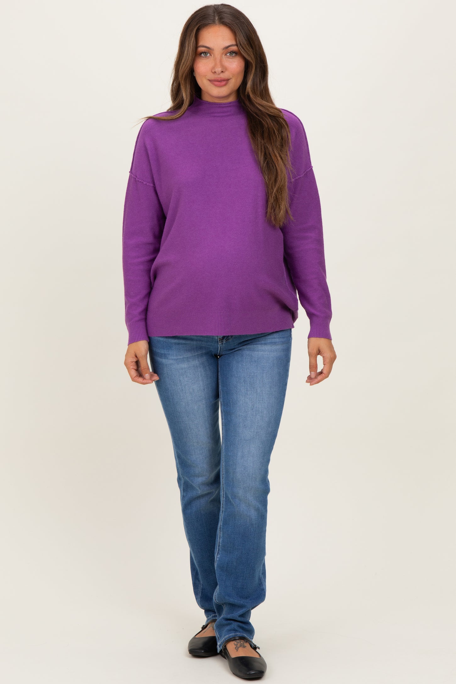 Violet Mock Neck Exposed Seam Maternity Sweater