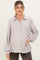 Oatmeal Solid Ribbed Long Sleeve Button Down Collared Maternity Top