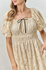 Cream Lace Puff Sleeve Midi Dress