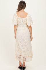 Cream Lace Puff Sleeve Maternity Midi Dress