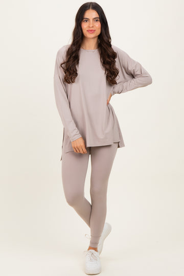 Light Mocha Brushed Knit Oversized Top and Legging Set